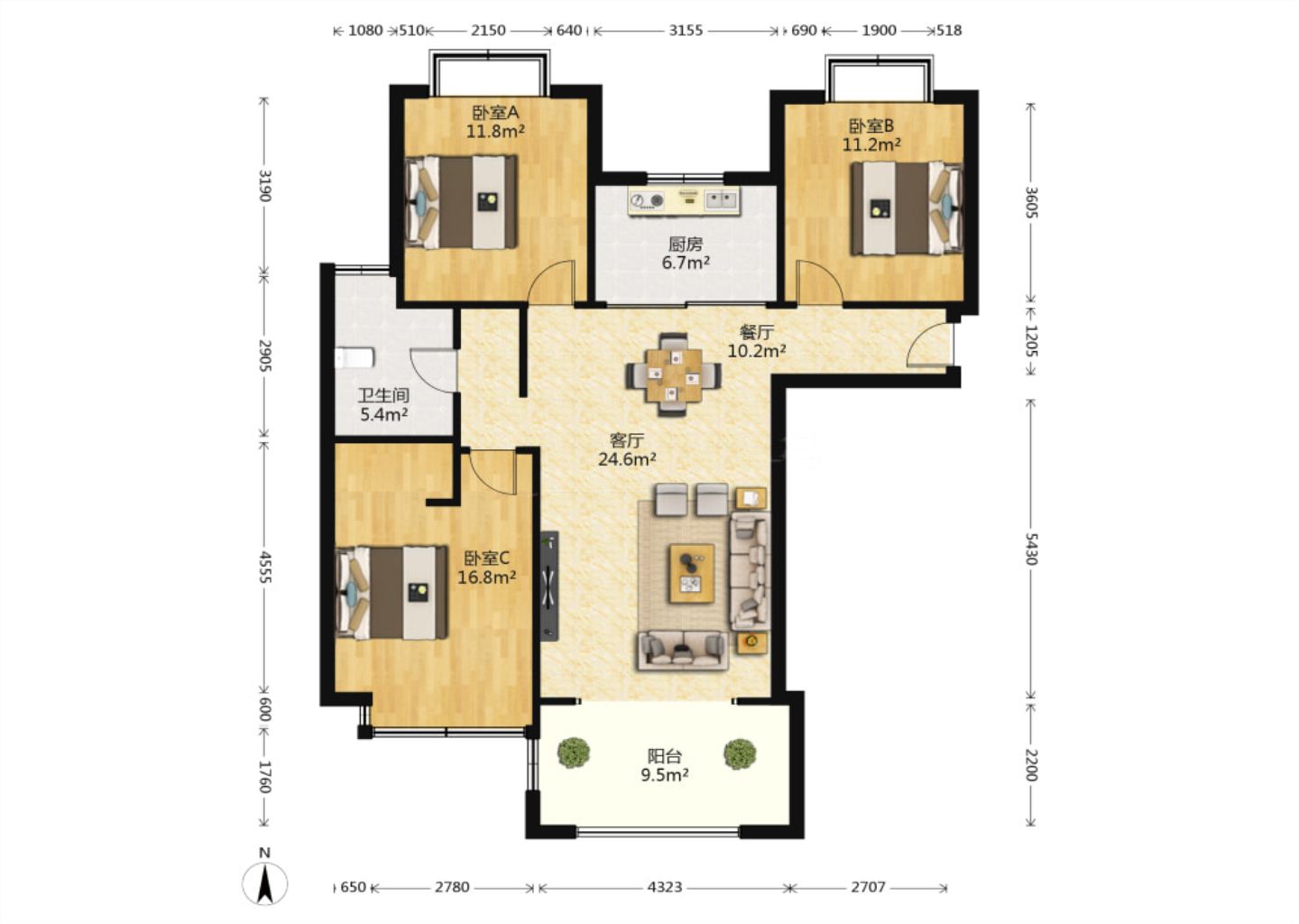 帝奥北城名郡二期 3室2厅1卫 111.88m&sup2;