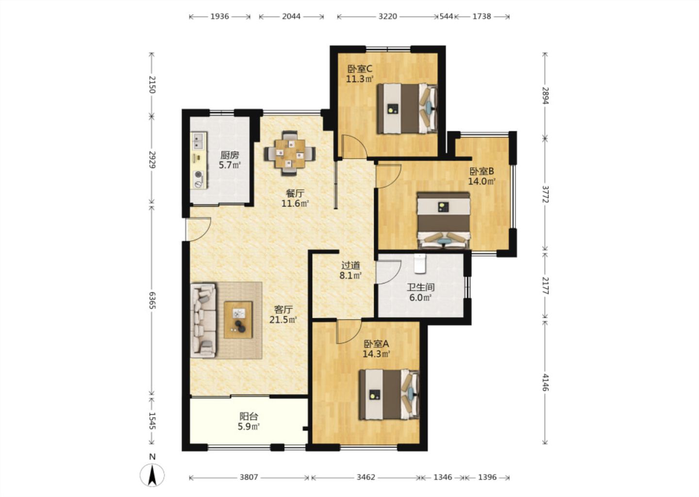 银洲&middot;皇家花园 3室2厅1卫 132m&sup2;