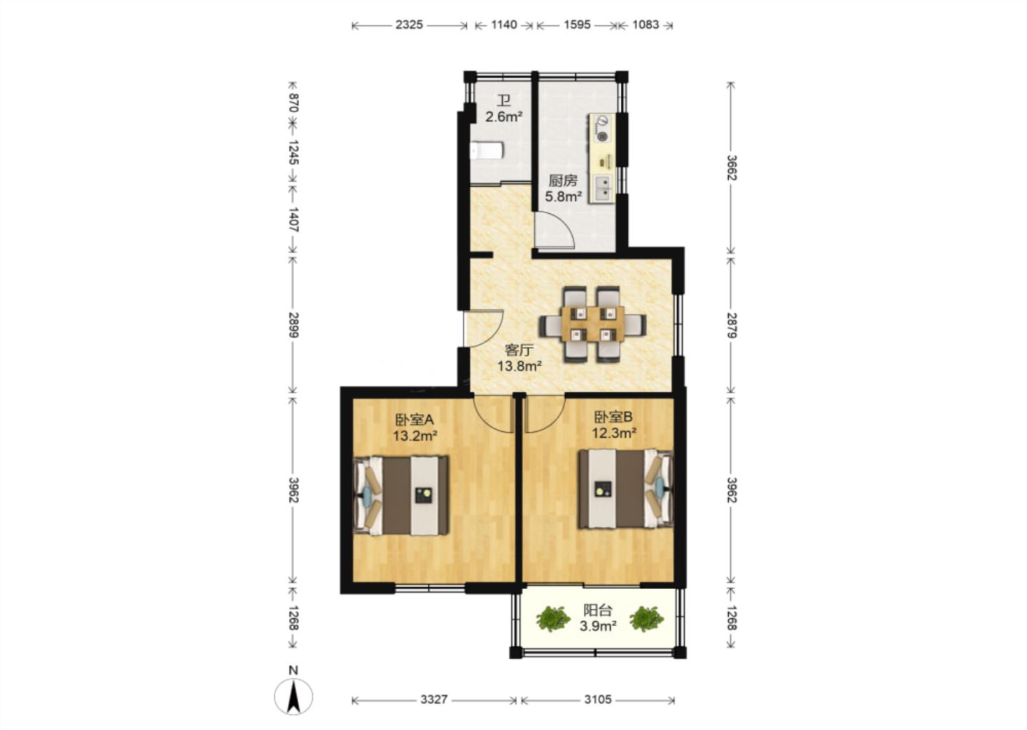 万象北园 2室1厅1卫 64.00m&sup2;
