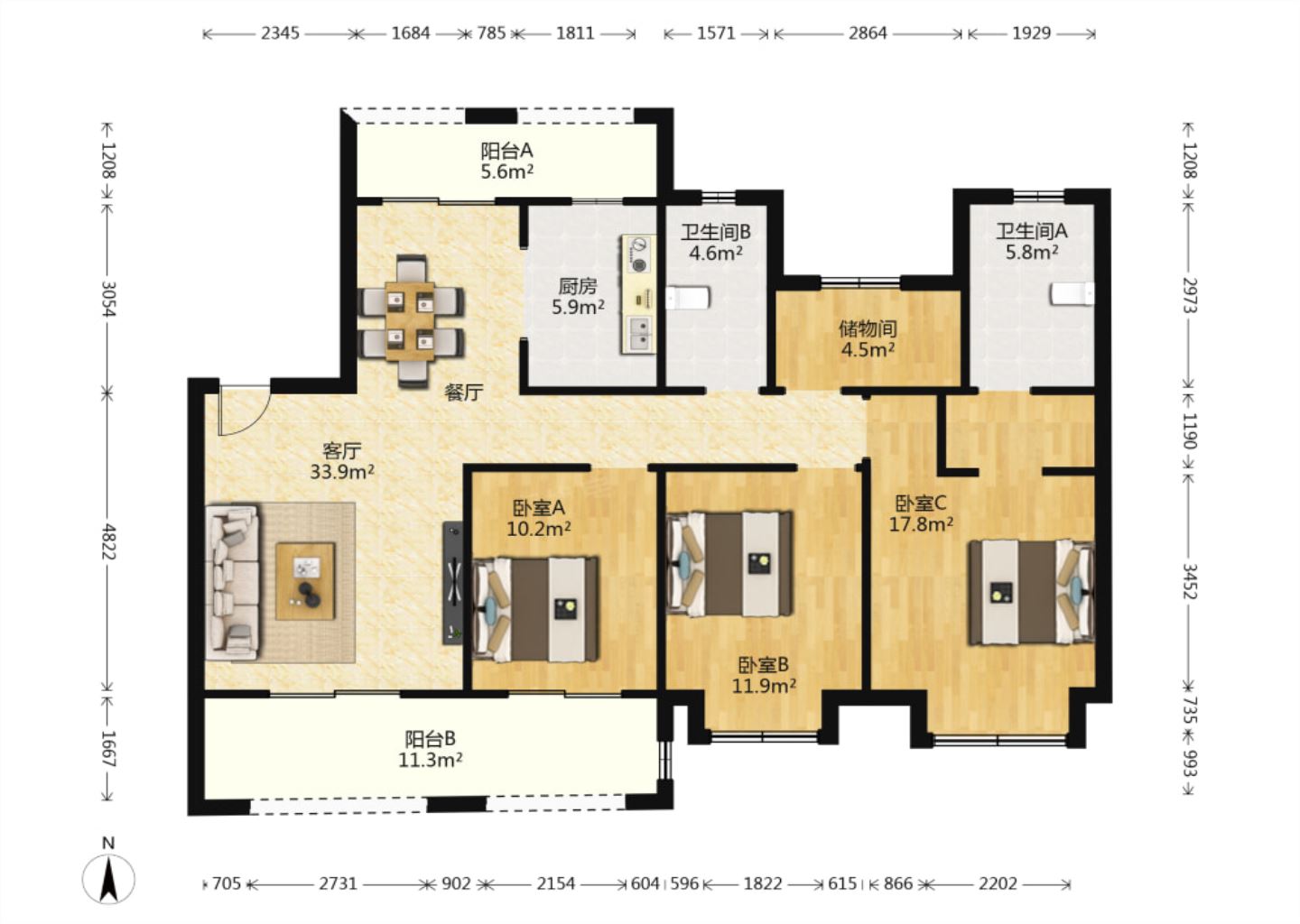 世茂新界 4室2厅2卫 138.34m&sup2;