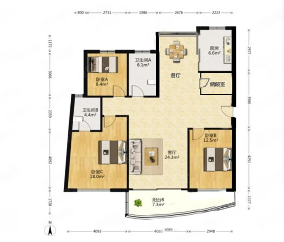 天安花园 3室2厅2卫 147.43m&sup2;