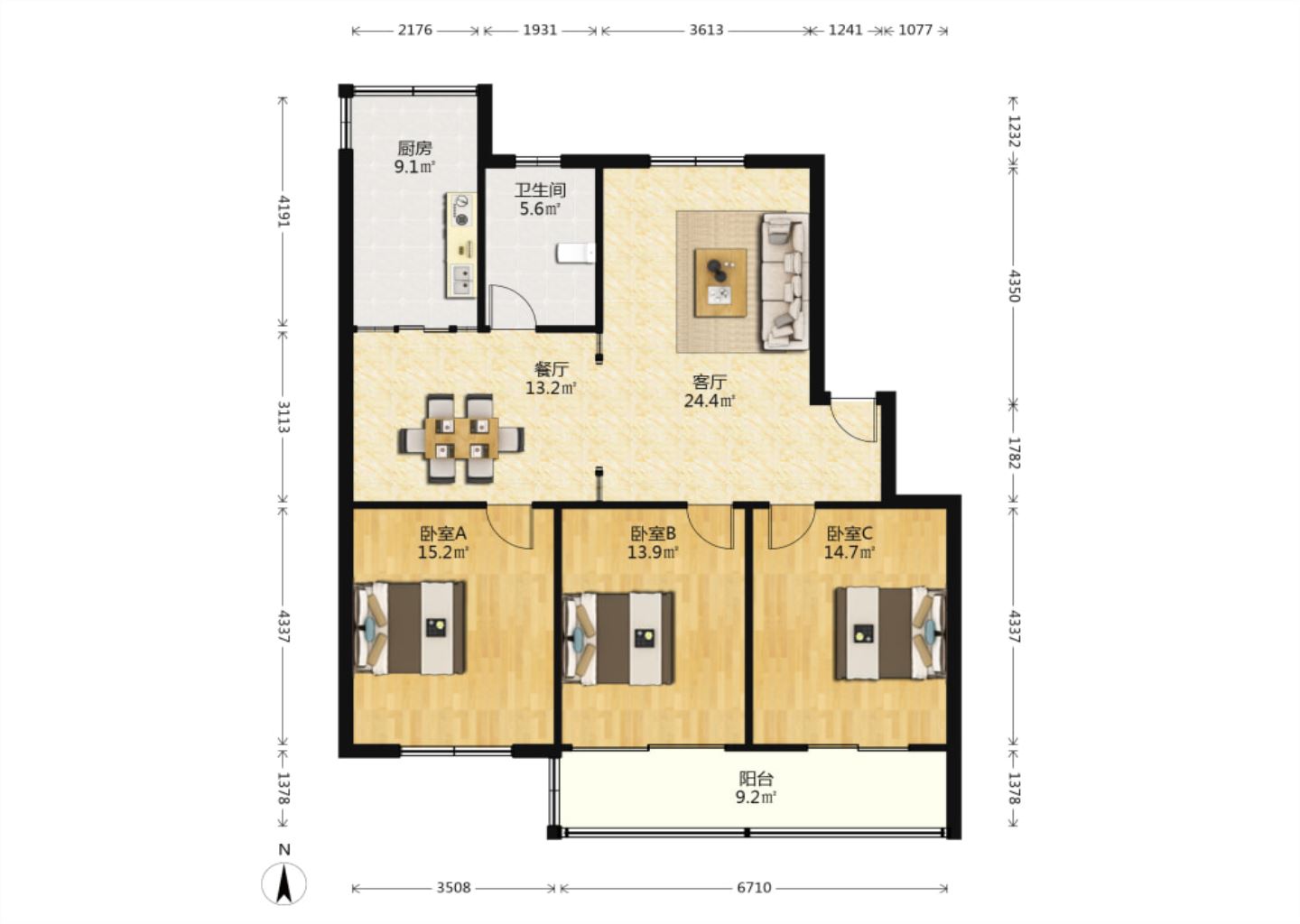 濠西园 3室2厅1卫 120m&sup2;