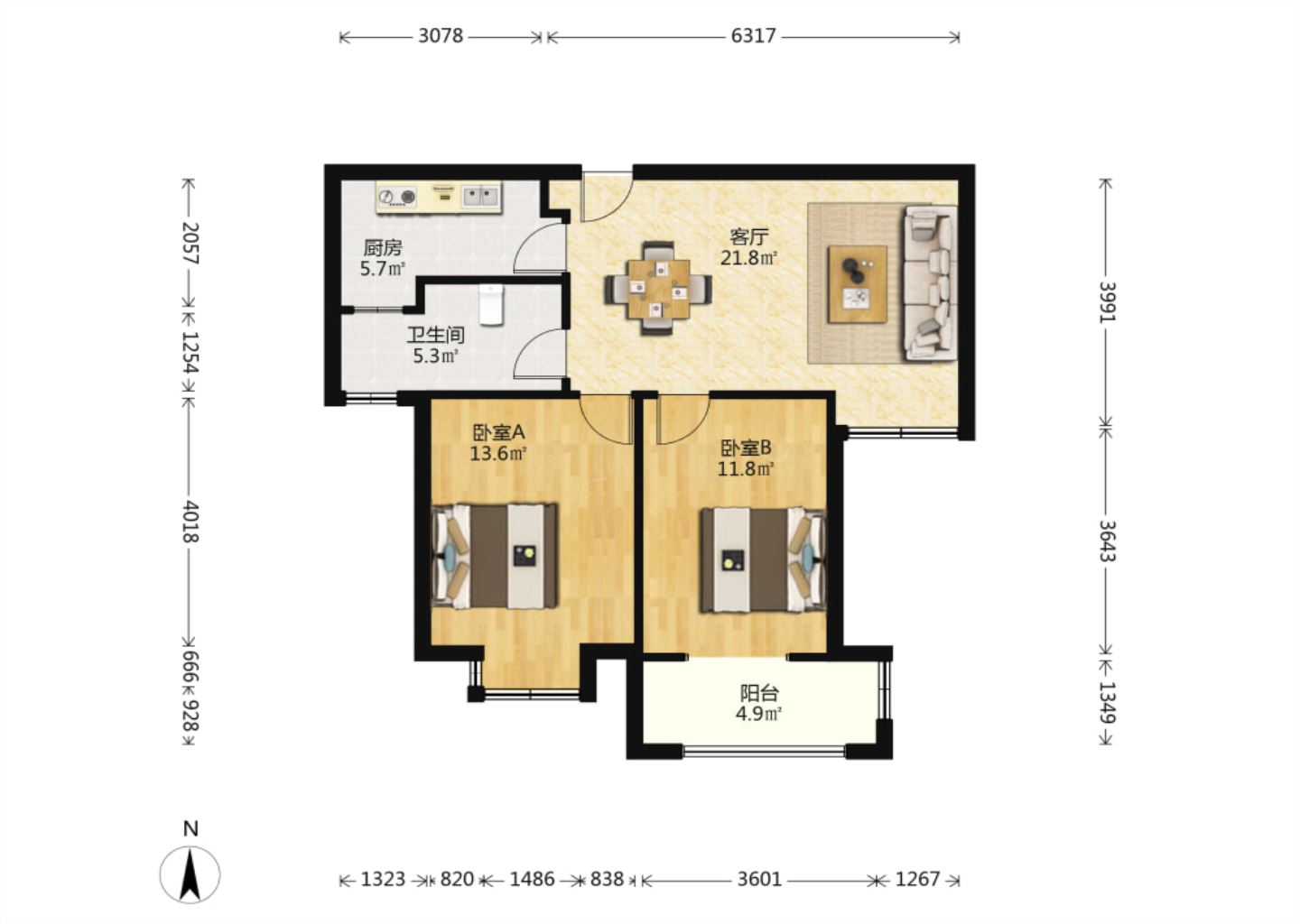 幸福锦园 2室2厅1卫 82.00m&sup2;