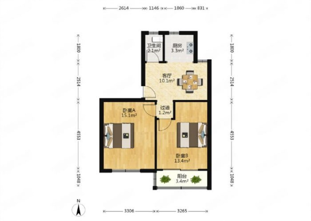 虹桥新村(朝霞路) 2室1厅1卫 63m&sup2;