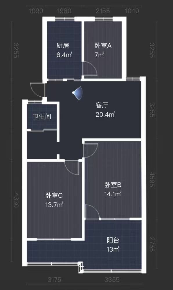 南山新村 2室2厅2卫 90.00m&sup2;