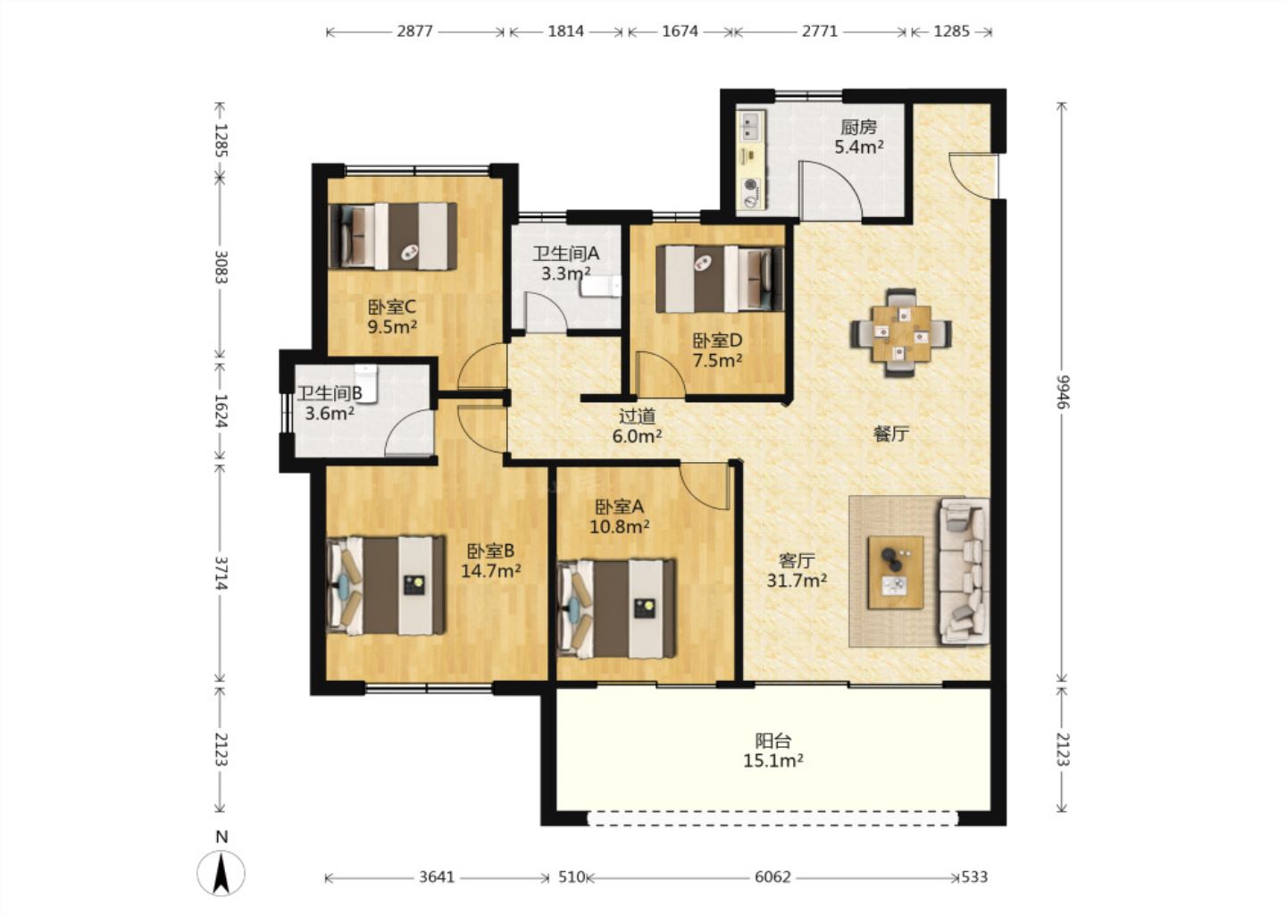 远创东樾 4室2厅2卫 133.49m&sup2;