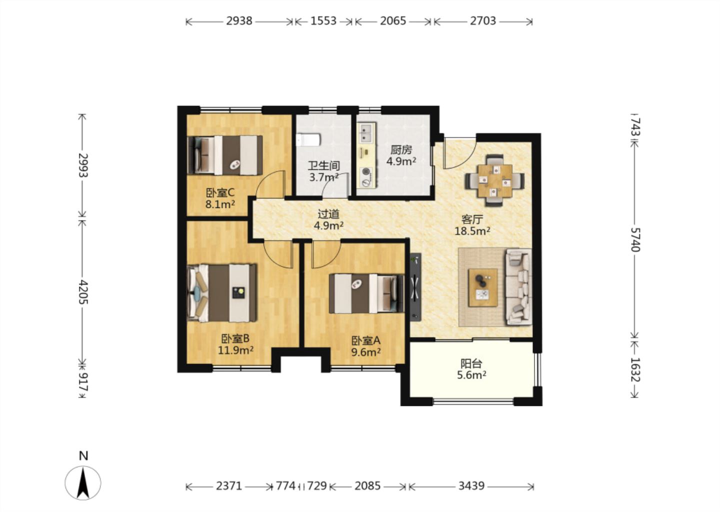 新城香溢紫郡 3室2厅1卫 89.18m&sup2;