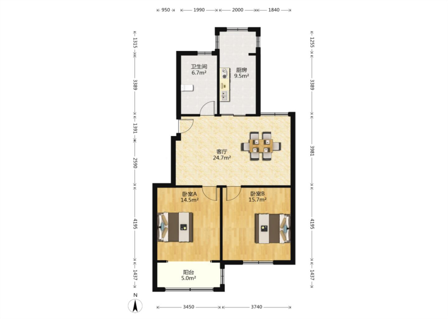 公园南苑 2室2厅1卫 98.03m&sup2;