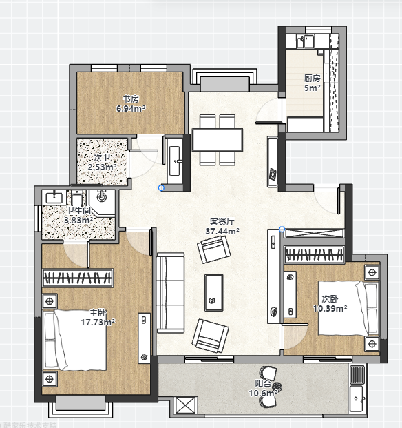 中南万科大都会 3室2厅2卫 131m&sup2;