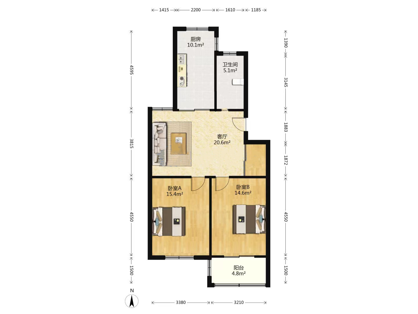 新港花苑 2室1厅1卫 85m&sup2;