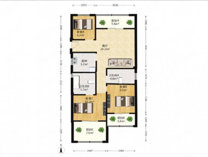 中港翡翠城 3室2厅1卫 108.00m&sup2;