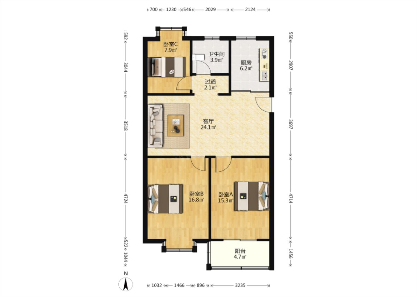 学田东苑 3室1厅1卫 95.75m&sup2;