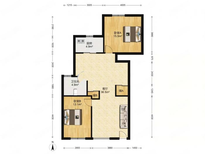 博园岚郡 2室1厅1卫 93m&sup2;