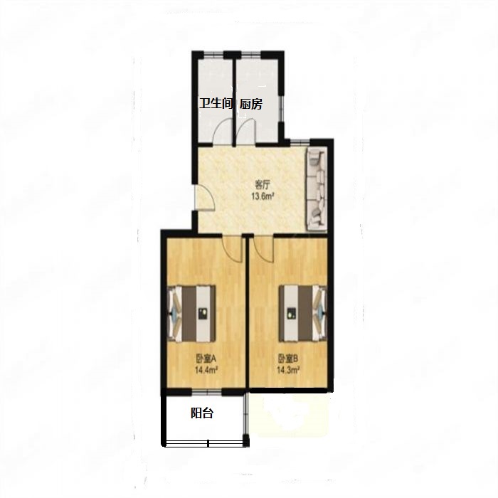 鑫乾花园 2室1厅1卫 82m&sup2;
