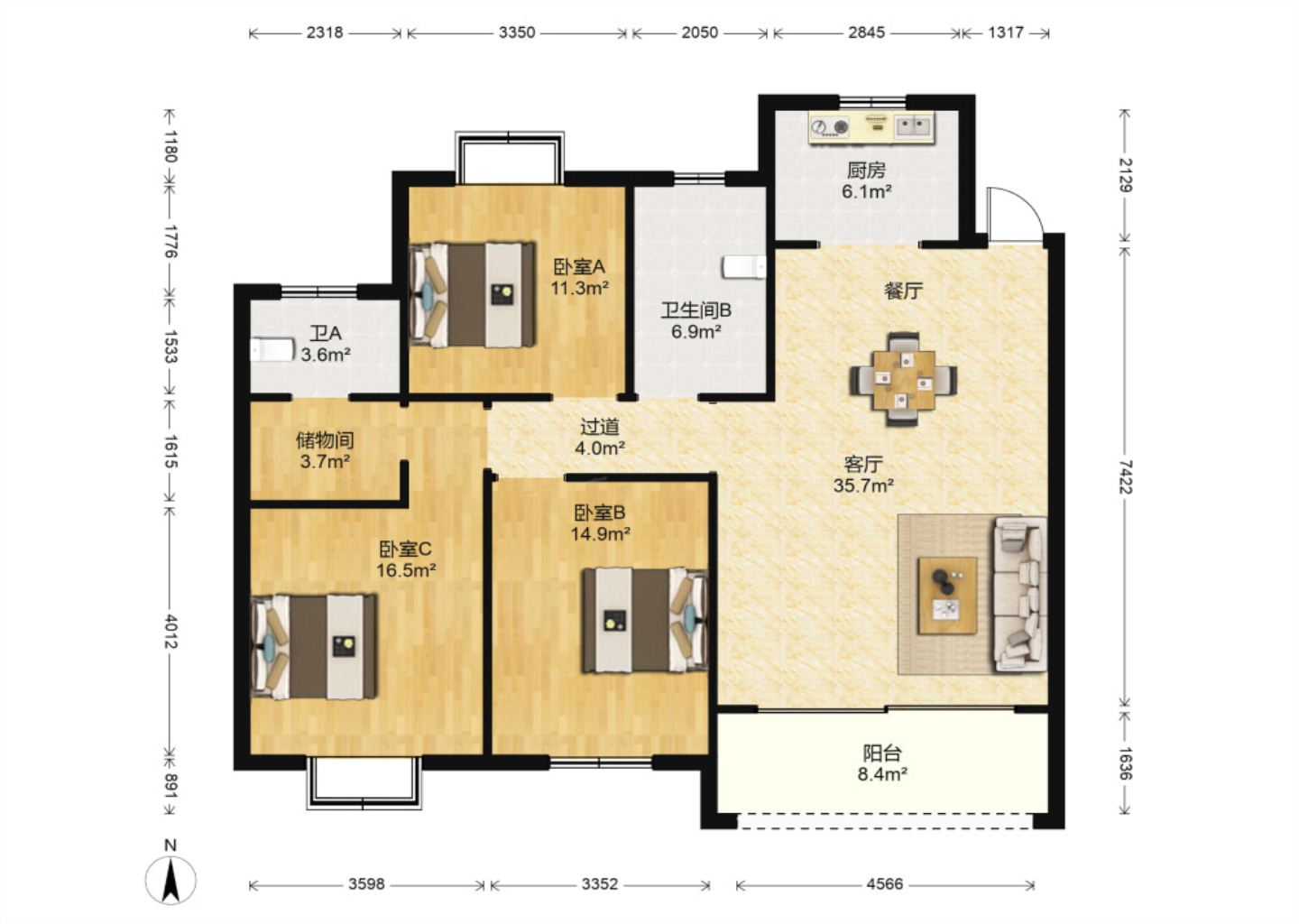 皇家花园北区 3室2厅2卫 143m&sup2;