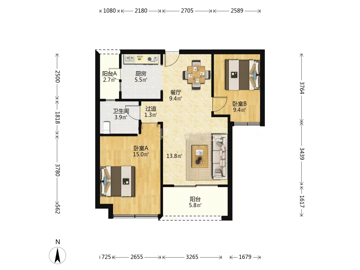 南山国际社区 2室2厅1卫 87m&sup2;