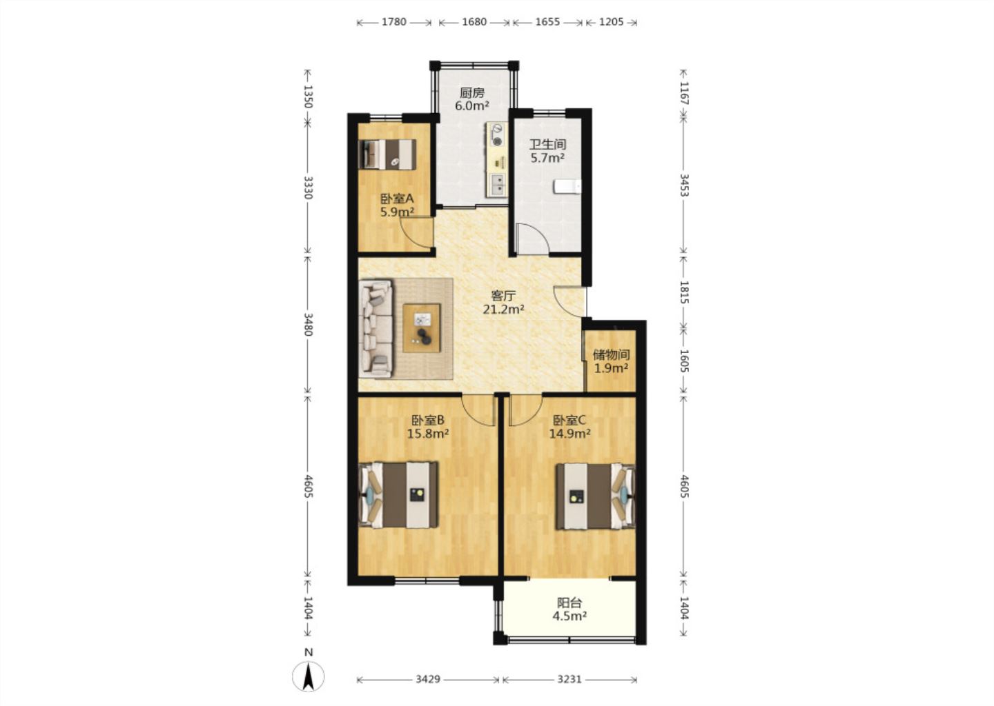 城山家园 3室1厅1卫 105m&sup2;