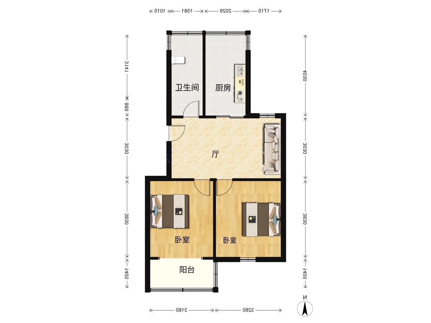 森大蒂花苑南区 3室1厅1卫 70.00m&sup2;