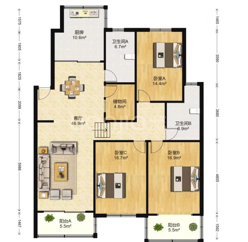 景怡花苑 4室2厅3卫 152.40m&sup2;