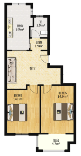 星嘉花园 2室2厅1卫 75.00m&sup2;