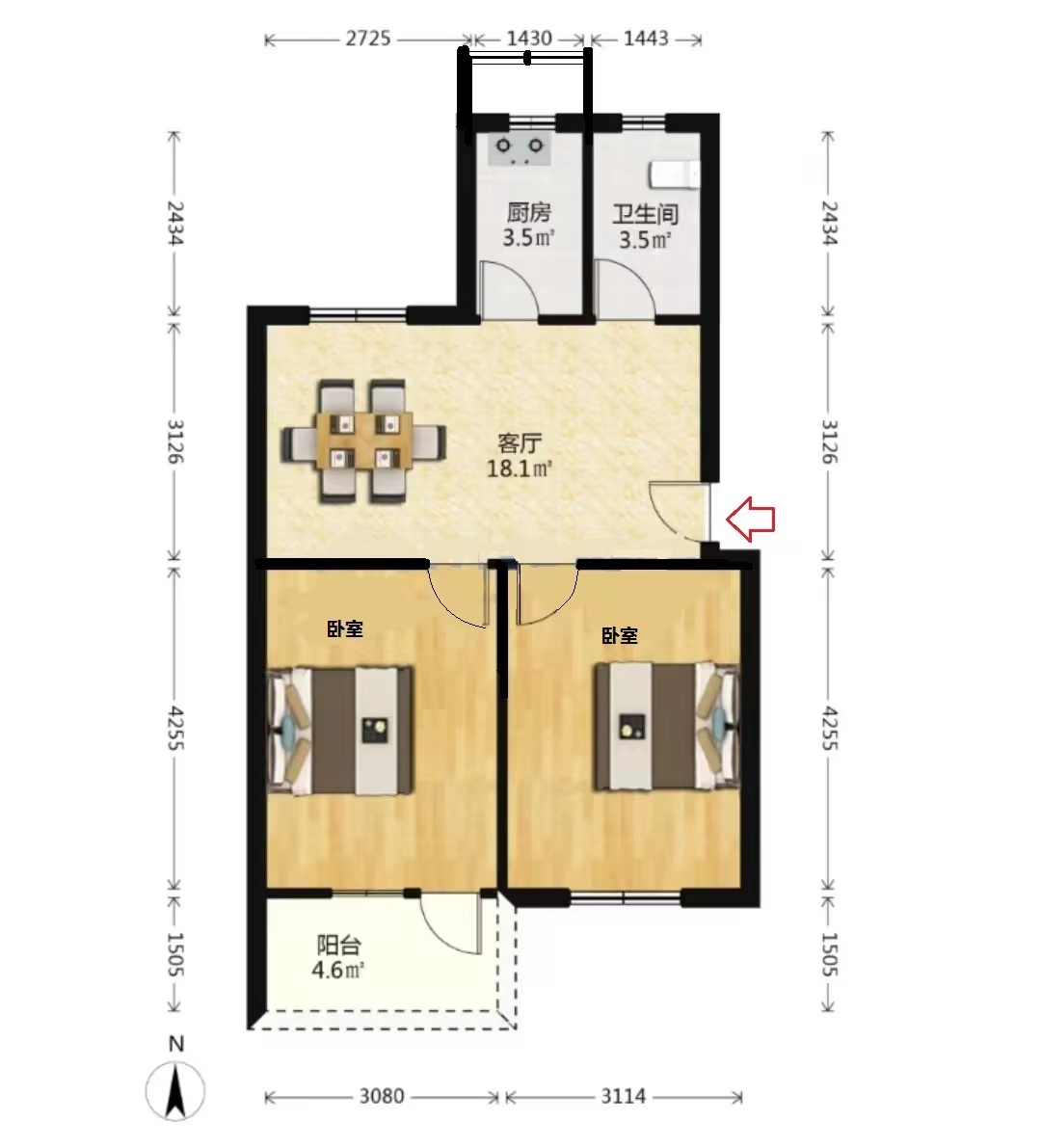 曙光福里 2室2厅1卫 97m&sup2;