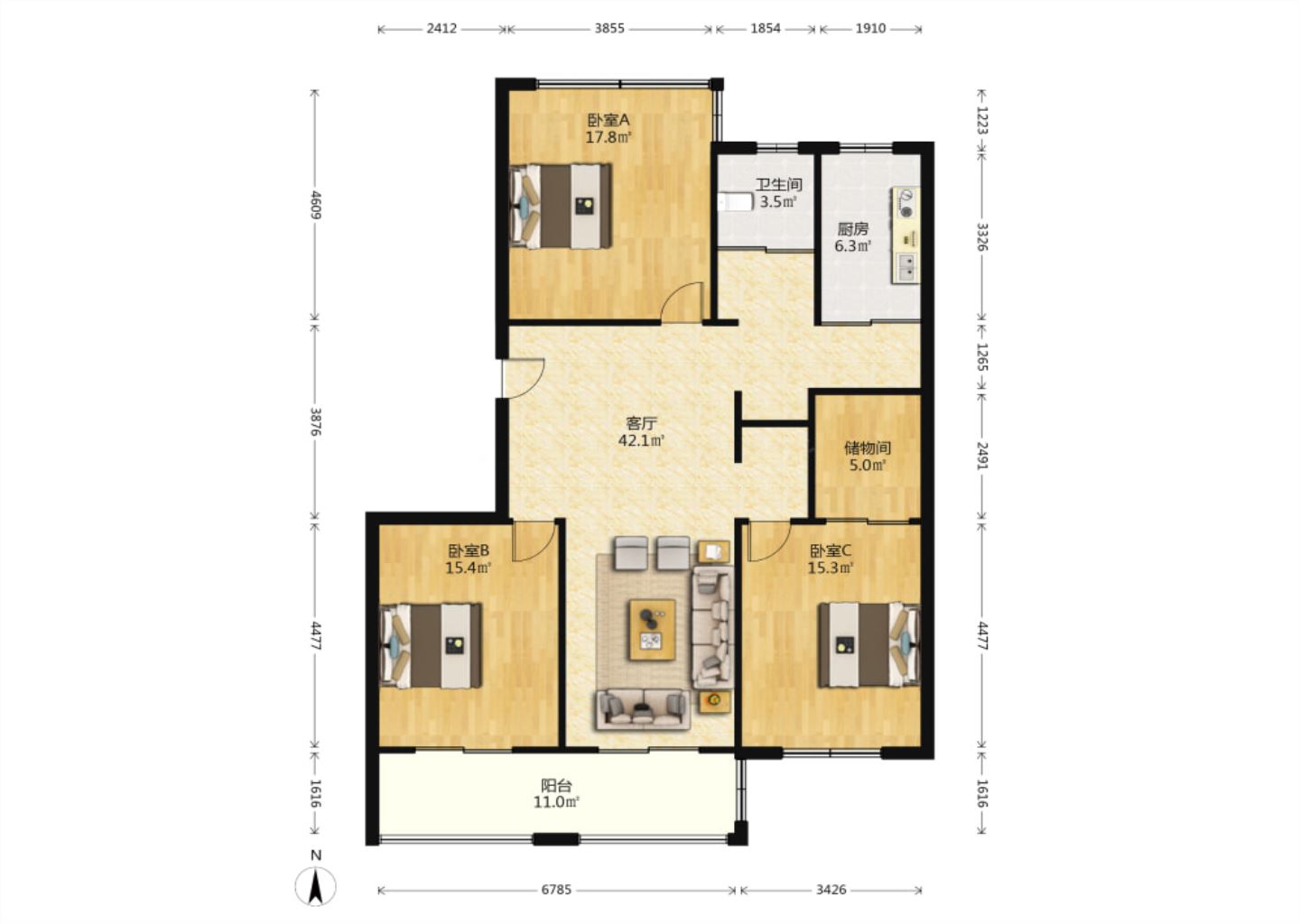 春天花园 3室2厅1卫 137.17m&sup2;