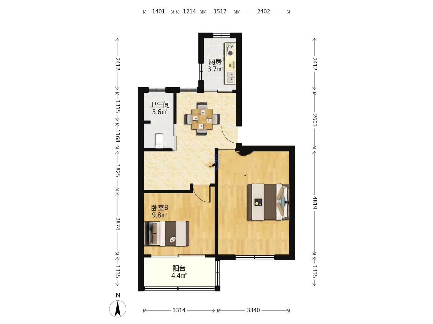 将军一园 2室2厅1卫 65.00m&sup2;