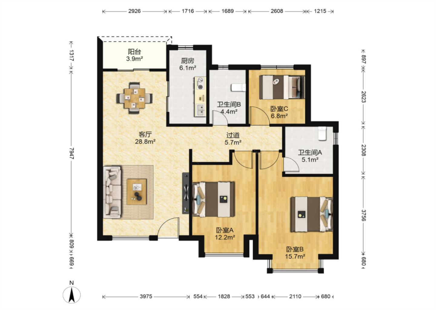 恒大御澜庭 3室2厅2卫 116.76m&sup2;