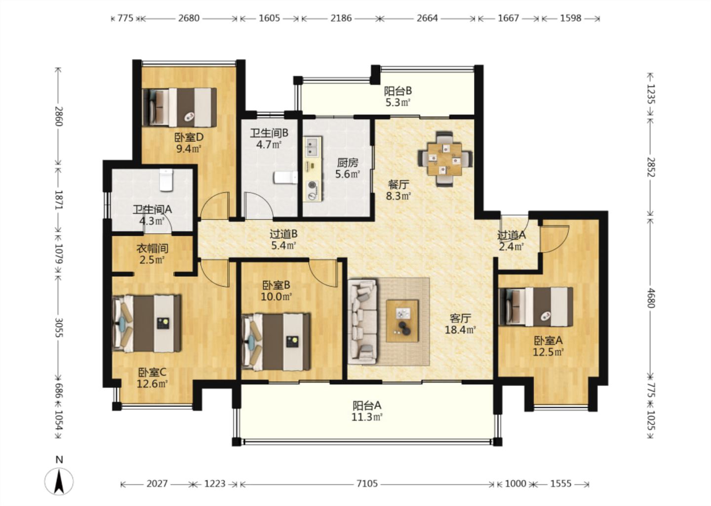 雍华府 4室2厅2卫 136.2m&sup2;