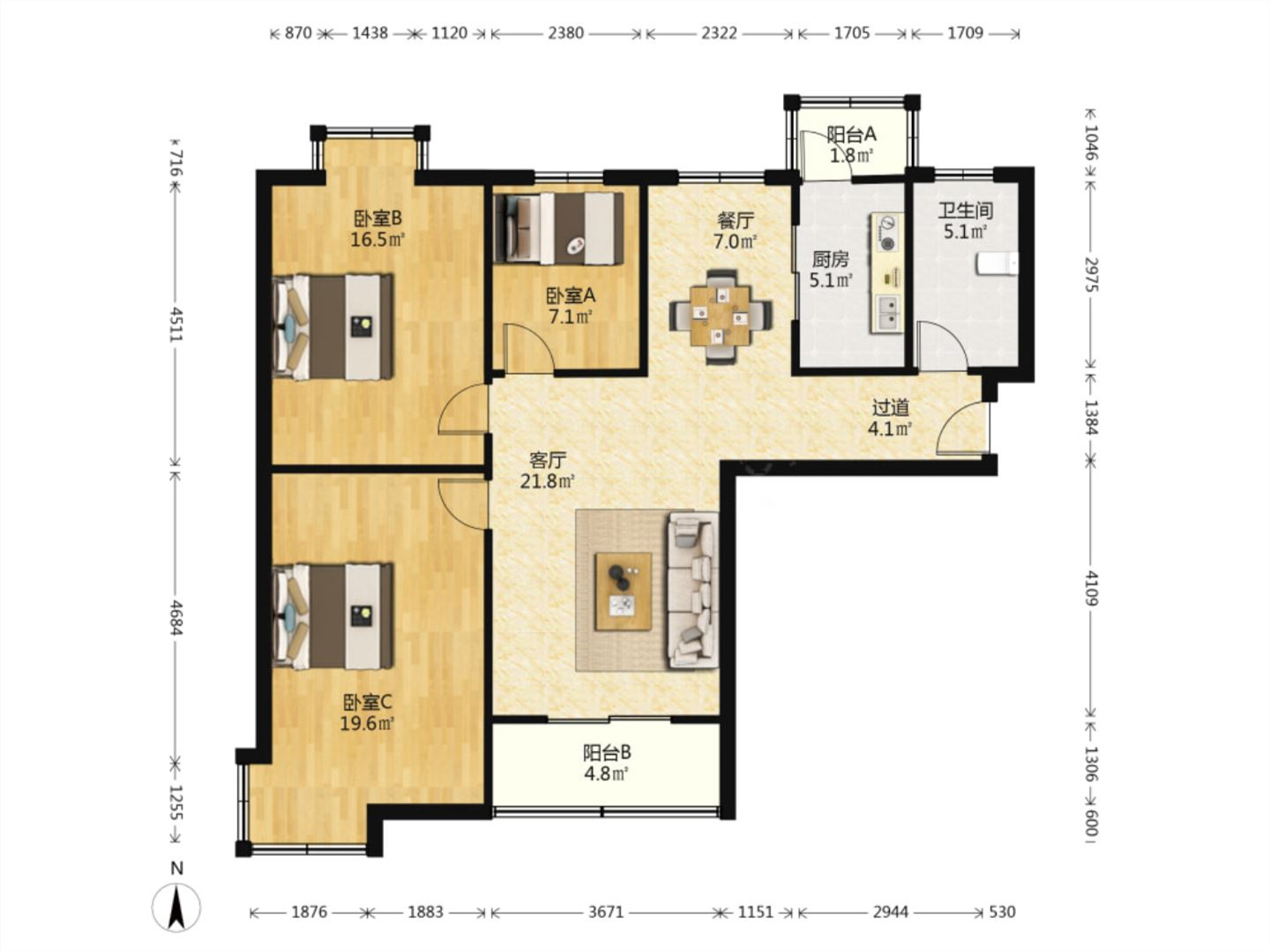 福景苑 3室1厅1卫 125.49m&sup2;