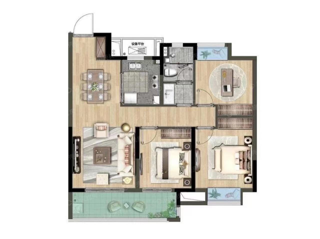 海纳春江 3室2厅1卫 97.2m&sup2;