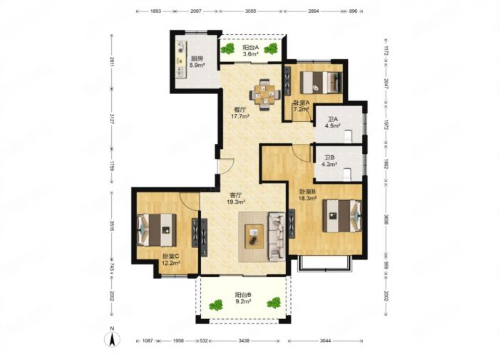 南通1912 3室2厅2卫 136.12m&sup2;