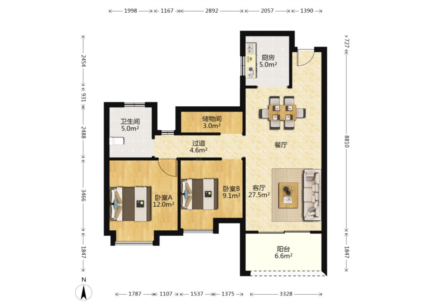 南山国际社区 2室1厅1卫 98m&sup2;