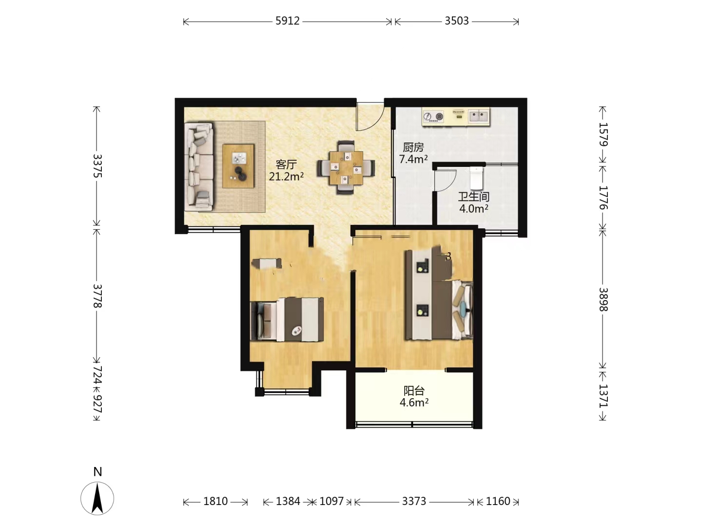 融悦华庭 2室2厅1卫 85m&sup2;