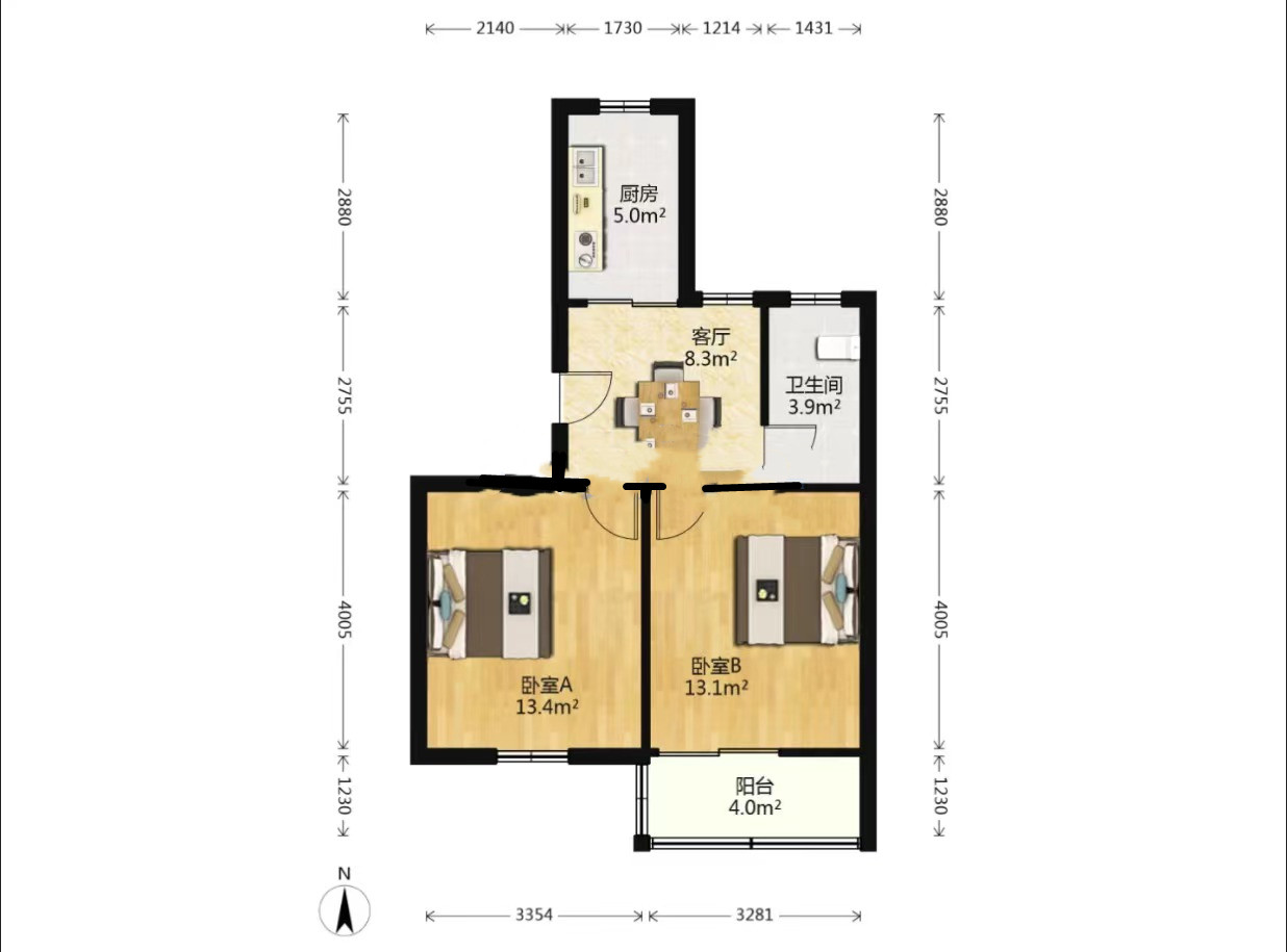 易家桥新村 2室1厅1卫 57.6m&sup2;