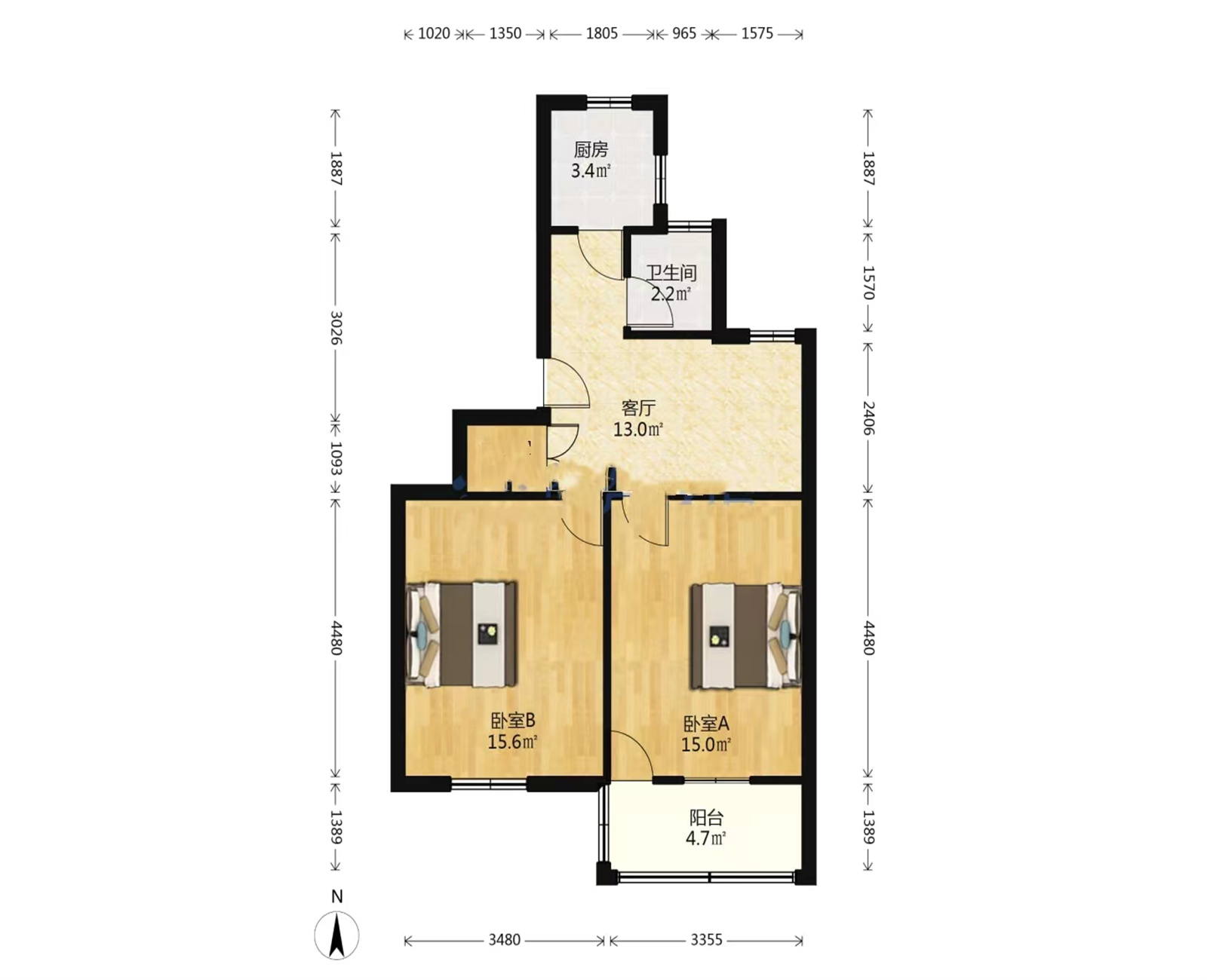城南新村(崇川区) 2室1厅1卫 63m&sup2;