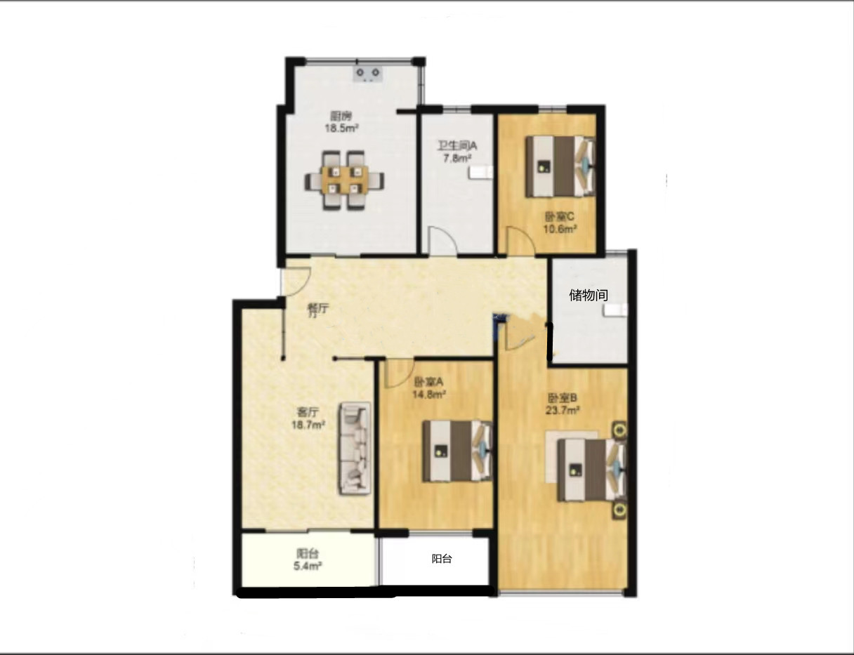 新海通花园 3室2厅2卫 124m&sup2;