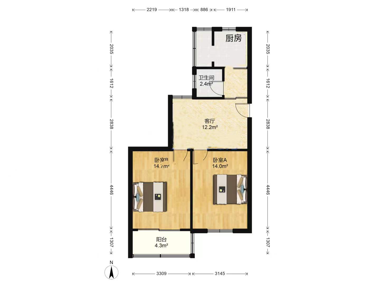 城南二村 2室1厅1卫 70m&sup2;