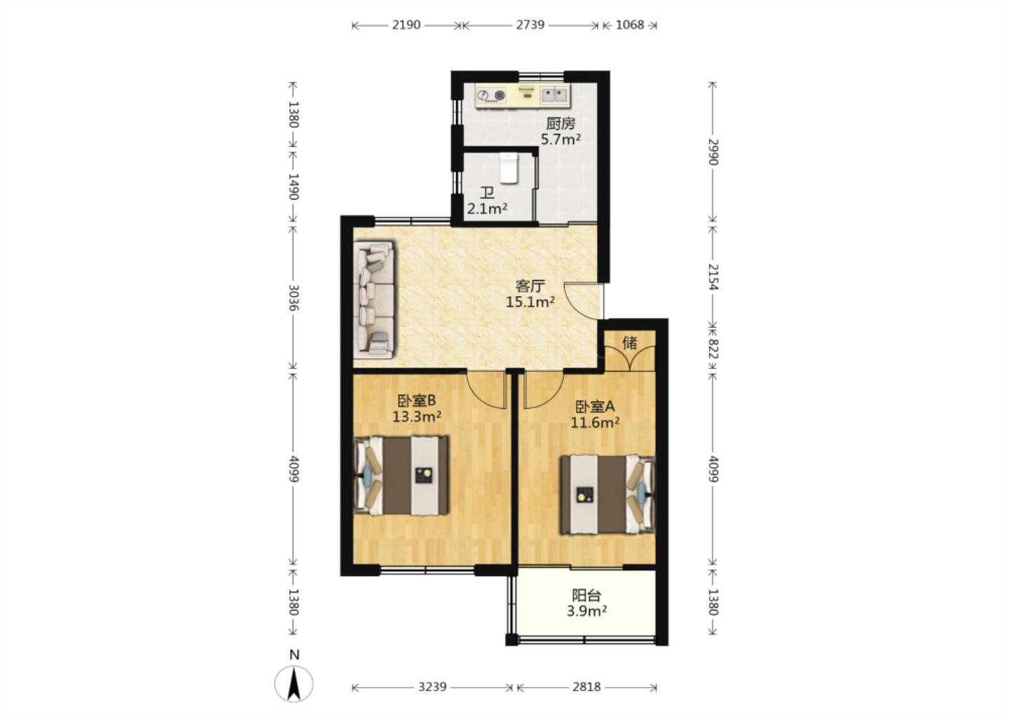 光明西村 2室1厅1卫 65.67m&sup2;