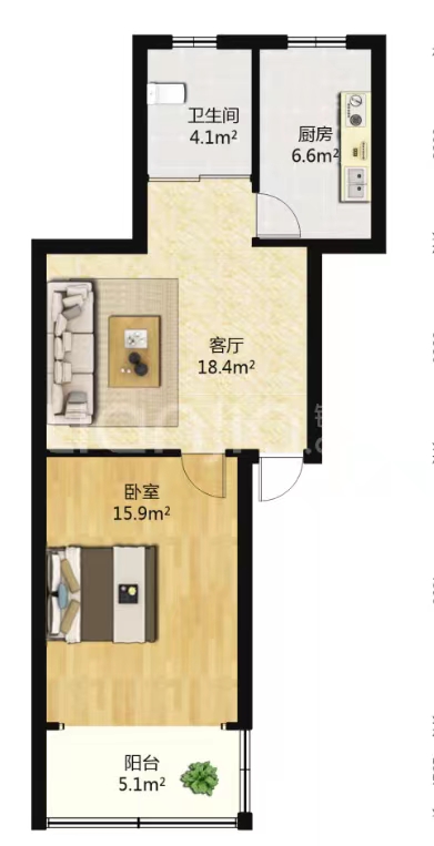 市民广场 1室1厅1卫 53m²