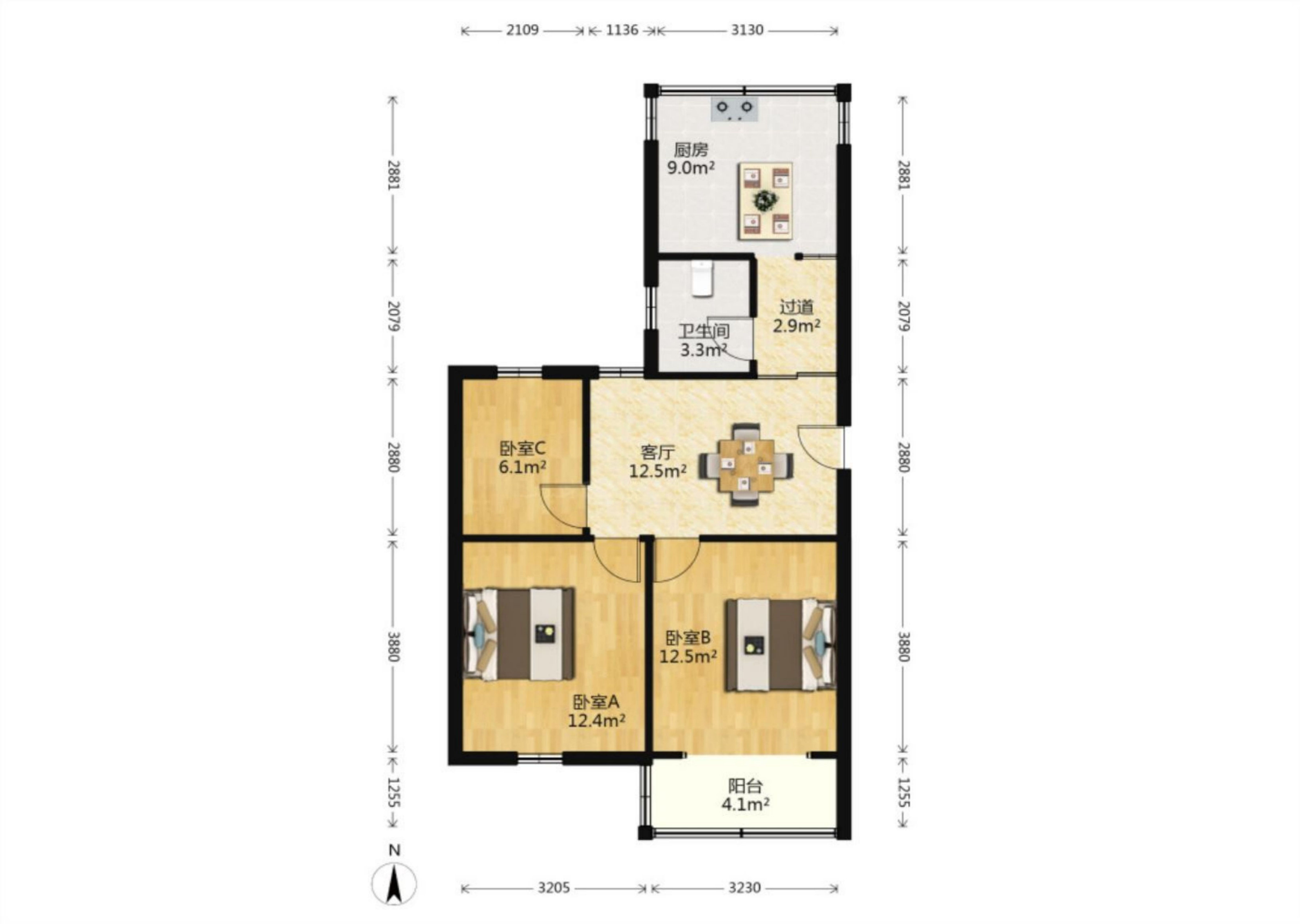 新海通花园 3室1厅1卫 78m&sup2;
