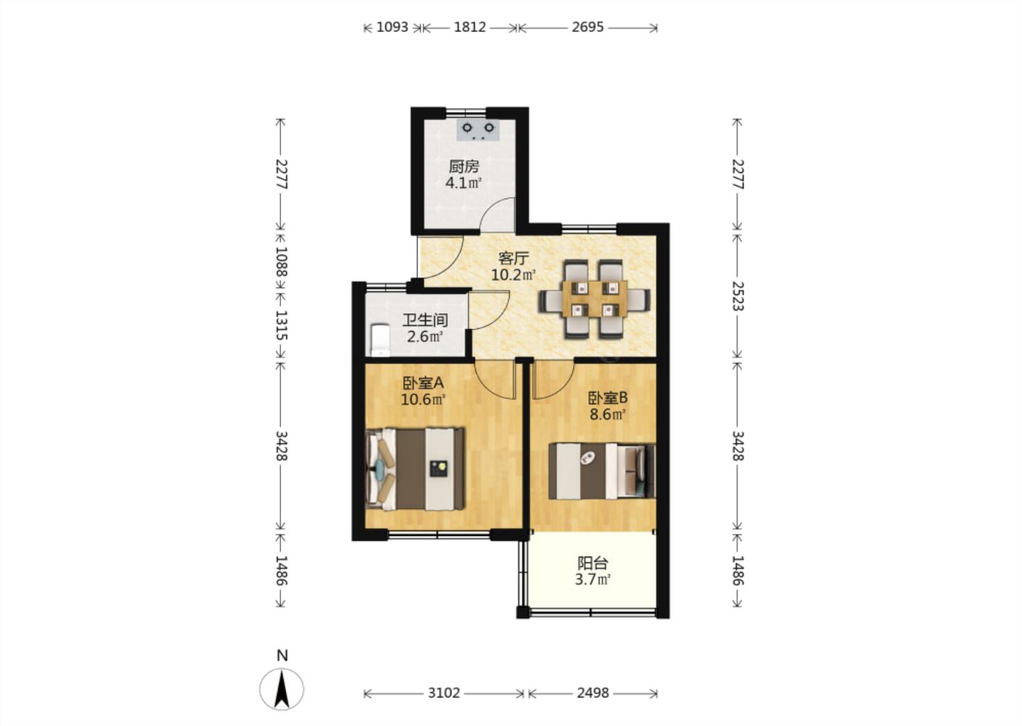 虹桥新村(朝霞路) 2室1厅1卫 52m&sup2;