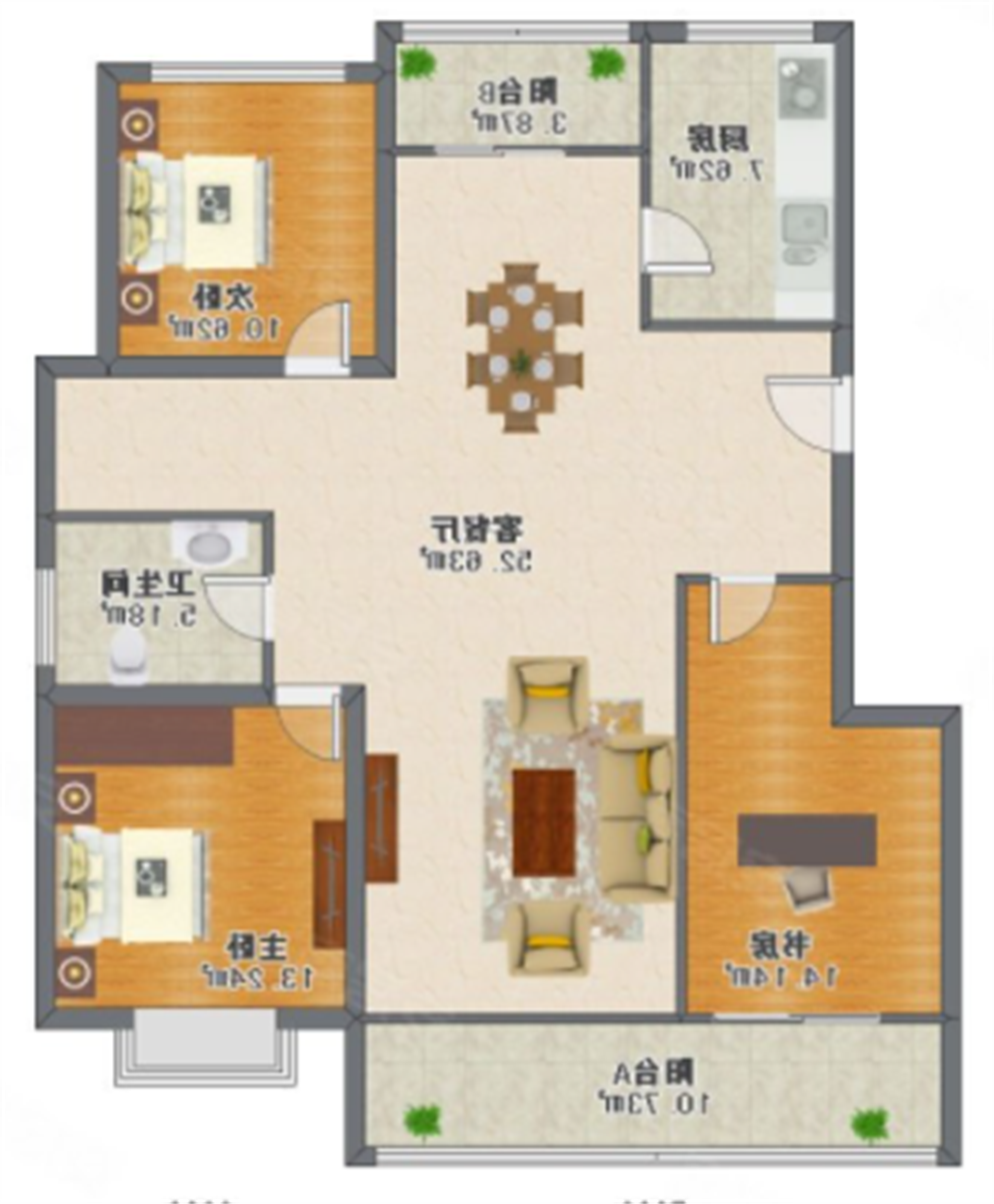 城山隐花苑 3室2厅2卫 138.00m&sup2;