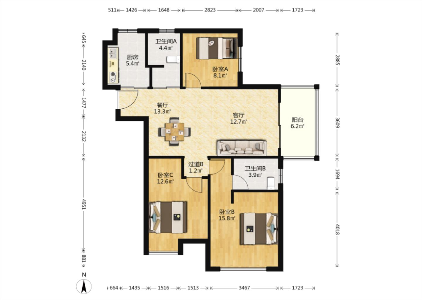 中海碧林湾 3室2厅2卫 110.9m&sup2;