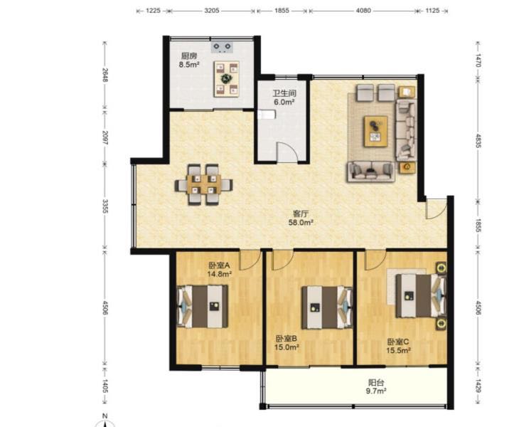 金辉花园 3室2厅1卫 141m&sup2;