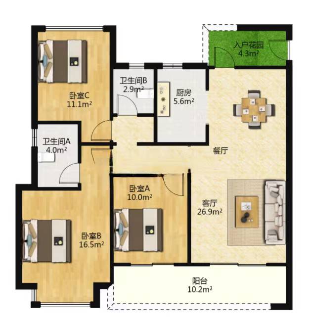 春风南岸东园 3室2厅2卫 122.00m&sup2;