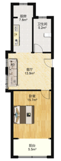 星月花园 1室1厅1卫 55.31m&sup2;