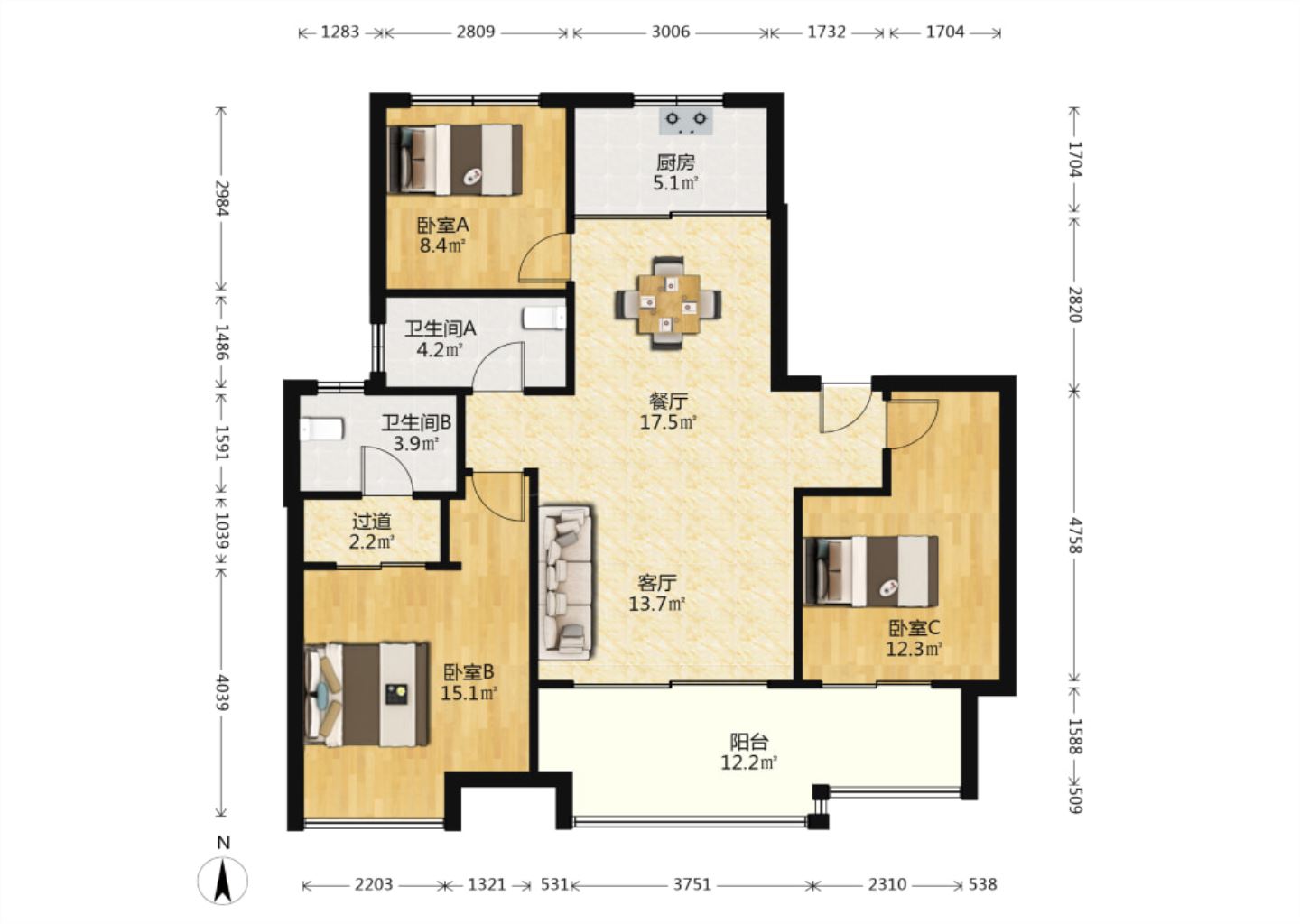 万科翡翠东第 3室2厅2卫 118m&sup2;