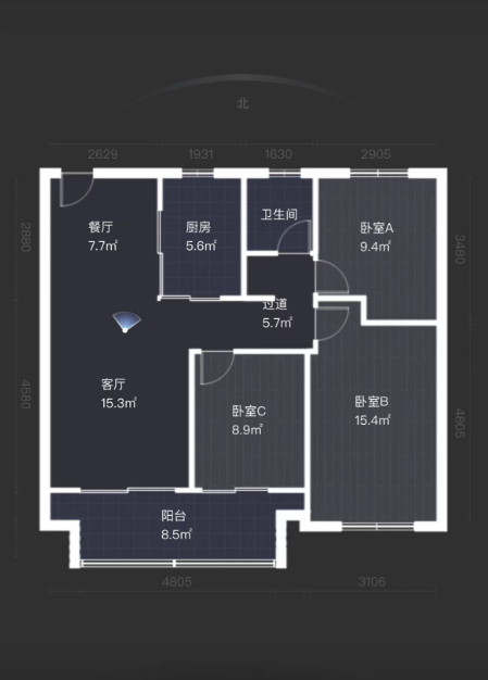 卓越华宸世纪025地块 3室2厅2卫 102m&sup2;