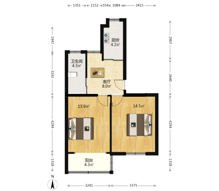 新桥北村 2室1厅1卫 59.5m&sup2;